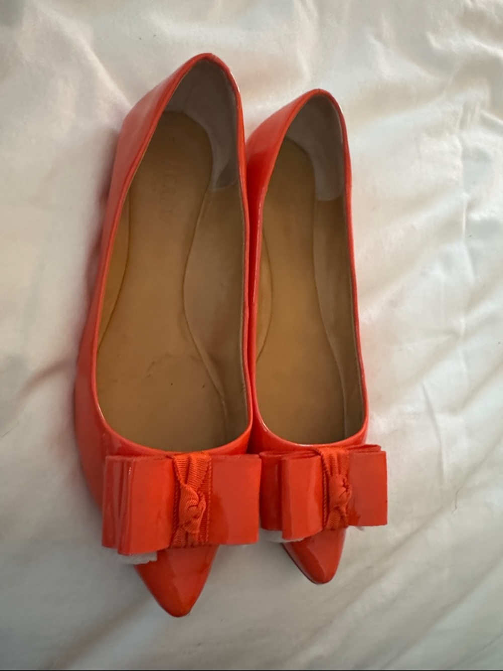 J. Crew Pointed Toe Bow Flats in Bright Orange